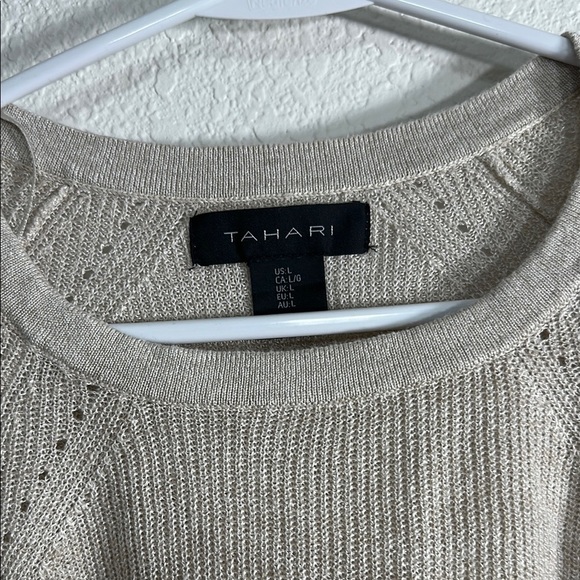 Tahari Cream Linen Blend Crew Neck Sweater Knit Casual Large - Picture 2 of 7